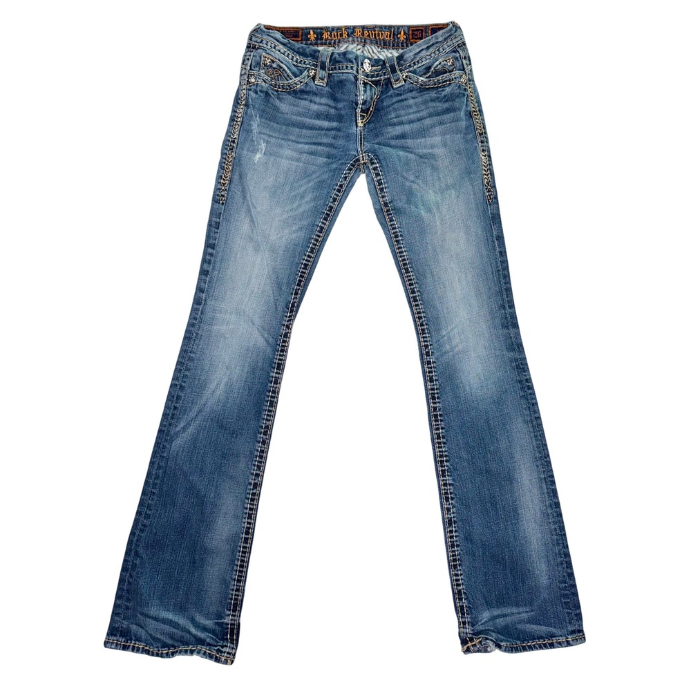 Rock Revival Anja Bootcut Jeans Medium Wash Distressed Low Rise Women 26x31